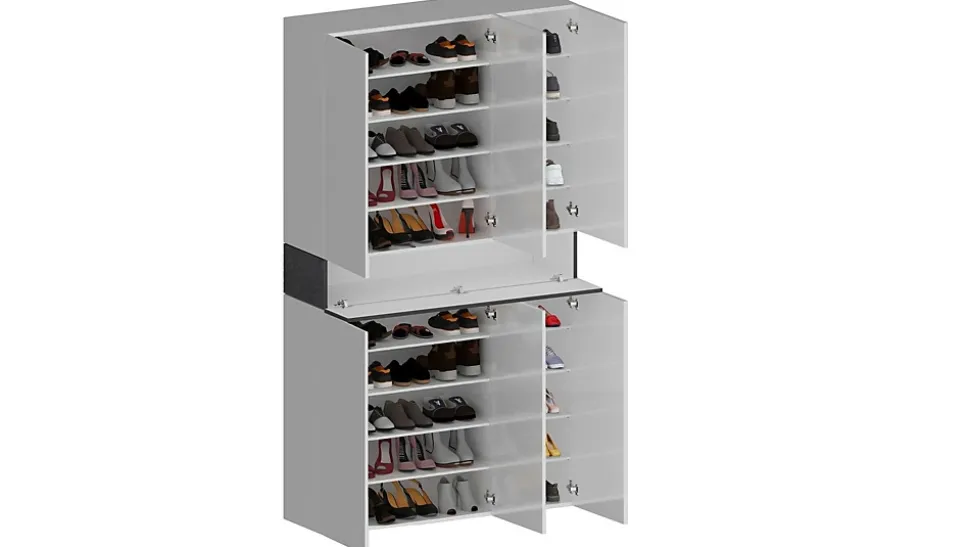 Etagere à chaussures Marzio, Etagere à chaussures peu encombrante à 7 portes, 114x38h200 cm, Blanc et Ardoise