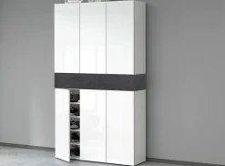 Etagere à chaussures Marzio, Etagere à chaussures peu encombrante à 7 portes, 114x38h200 cm, Blanc et Ardoise