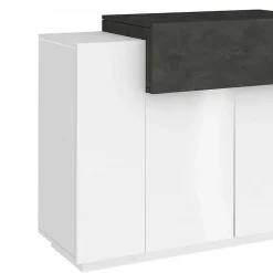 Etagere à chaussures Peter, Armoire polyvalente avec 2 portes et 1 porte abattante, 120x45h86 cm, Blanc brillant et ardoise