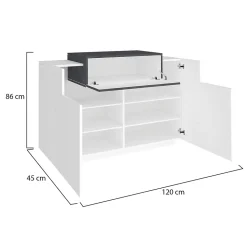 Etagere à chaussures Peter, Armoire polyvalente avec 2 portes et 1 porte abattante, 120x45h86 cm, Blanc brillant et ardoise