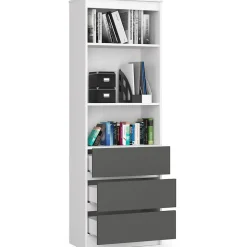 Etagere, 3 tiroirs 2 étagères, blanc, gris graphite, Largeur : 60 cm, Hauteur : 180 cm, Profondeur : 35 cm