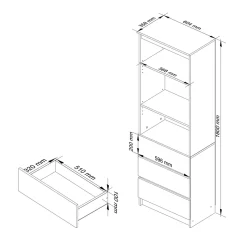 Etagere, 3 tiroirs 2 étagères, blanc, gris graphite, Largeur : 60 cm, Hauteur : 180 cm, Profondeur : 35 cm