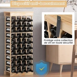 Etagere a Bouteille avec 10 Etages et 40 Emplacements pour Bouteilles Materiaux en Pin Massif Stockage a l Horizontal
