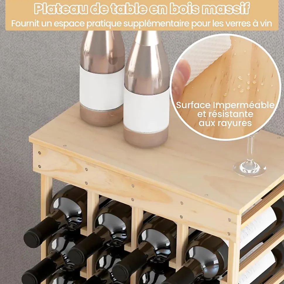 Etagere a Bouteille avec 10 Etages et 40 Emplacements pour Bouteilles Materiaux en Pin Massif Stockage a l Horizontal