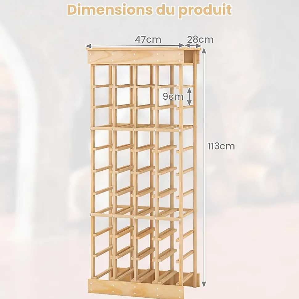 Etagere a Bouteille avec 10 Etages et 40 Emplacements pour Bouteilles Materiaux en Pin Massif Stockage a l Horizontal