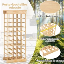 Etagere a Bouteille avec 10 Etages et 40 Emplacements pour Bouteilles Materiaux en Pin Massif Stockage a l Horizontal