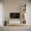 Etagere blanche murale et autoportante a compartiments asymetriques 180 cm modele Bemmi