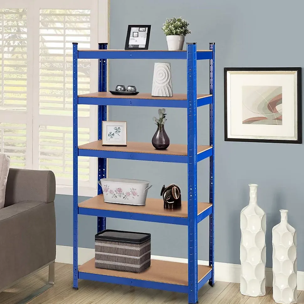 Etagere de Rangement avec 5 Etageres pour Garage Atelier Divers Modeles Charge Lourde en Fer et MDF