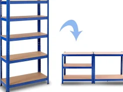 Etagere de Rangement avec 5 Etageres pour Garage Atelier Divers Modeles Charge Lourde en Fer et MDF
