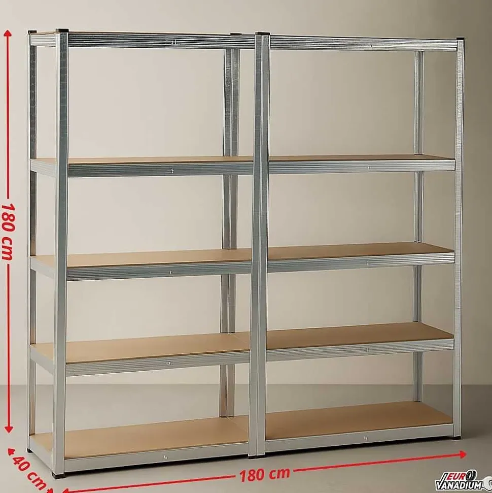 Etagere garage metallique 5 niveaux de rangement 180 x 180 cm robuste et modulable 40 cm gris