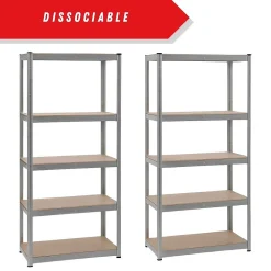 Etagere garage metallique 5 niveaux de rangement 180 x 180 cm robuste et modulable 40 cm gris