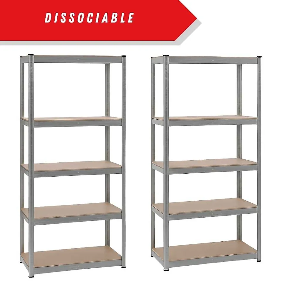 Etagere garage metallique 5 niveaux de rangement 180 x 180 cm robuste et modulable 40 cm gris