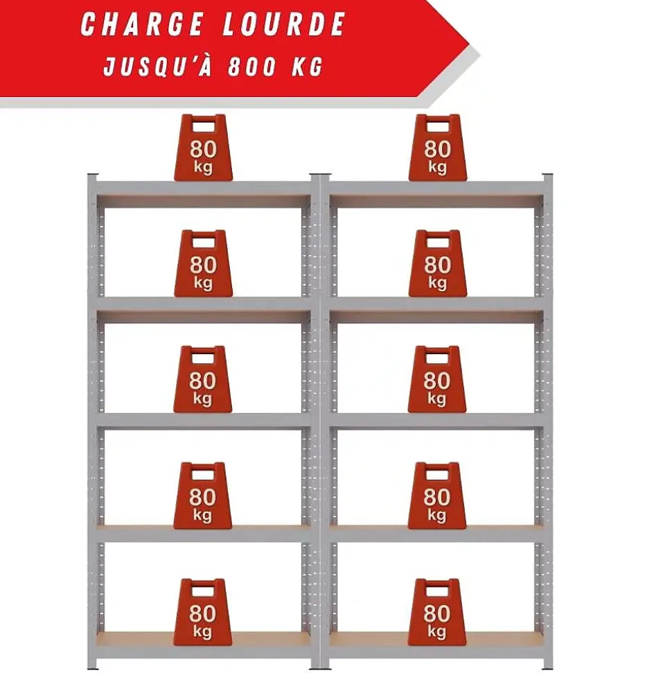 Etagere garage metallique 5 niveaux de rangement 180 x 180 cm robuste et modulable 40 cm gris