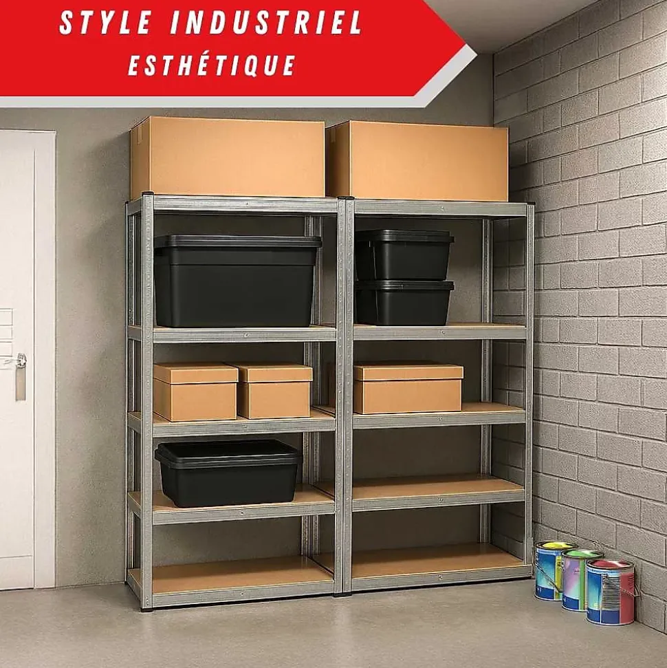 Etagere garage metallique 5 niveaux de rangement 180 x 180 cm robuste et modulable 40 cm gris