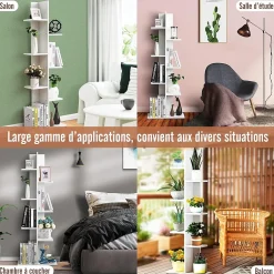 Etagere Rangement Bibliotheque Polyvalente a 7 Niveaux en MDF Support de Pots Porte Plante pour Salon Charge 40KG 50x20x141cm