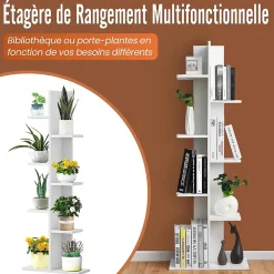 Etagere Rangement Bibliotheque Polyvalente a 7 Niveaux en MDF Support de Pots Porte Plante pour Salon Charge 40KG 50x20x141cm