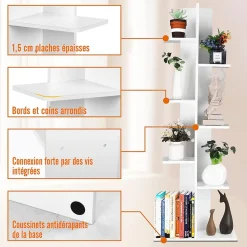 Etagere Rangement Bibliotheque Polyvalente a 7 Niveaux en MDF Support de Pots Porte Plante pour Salon Charge 40KG 50x20x141cm