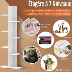 Etagere Rangement Bibliotheque Polyvalente a 7 Niveaux en MDF Support de Pots Porte Plante pour Salon Charge 40KG 50x20x141cm