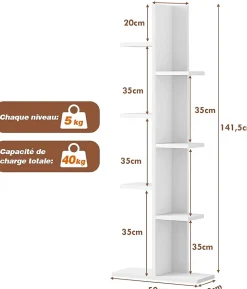 Etagere Rangement Bibliotheque Polyvalente a 7 Niveaux en MDF Support de Pots Porte Plante pour Salon Charge 40KG 50x20x141cm