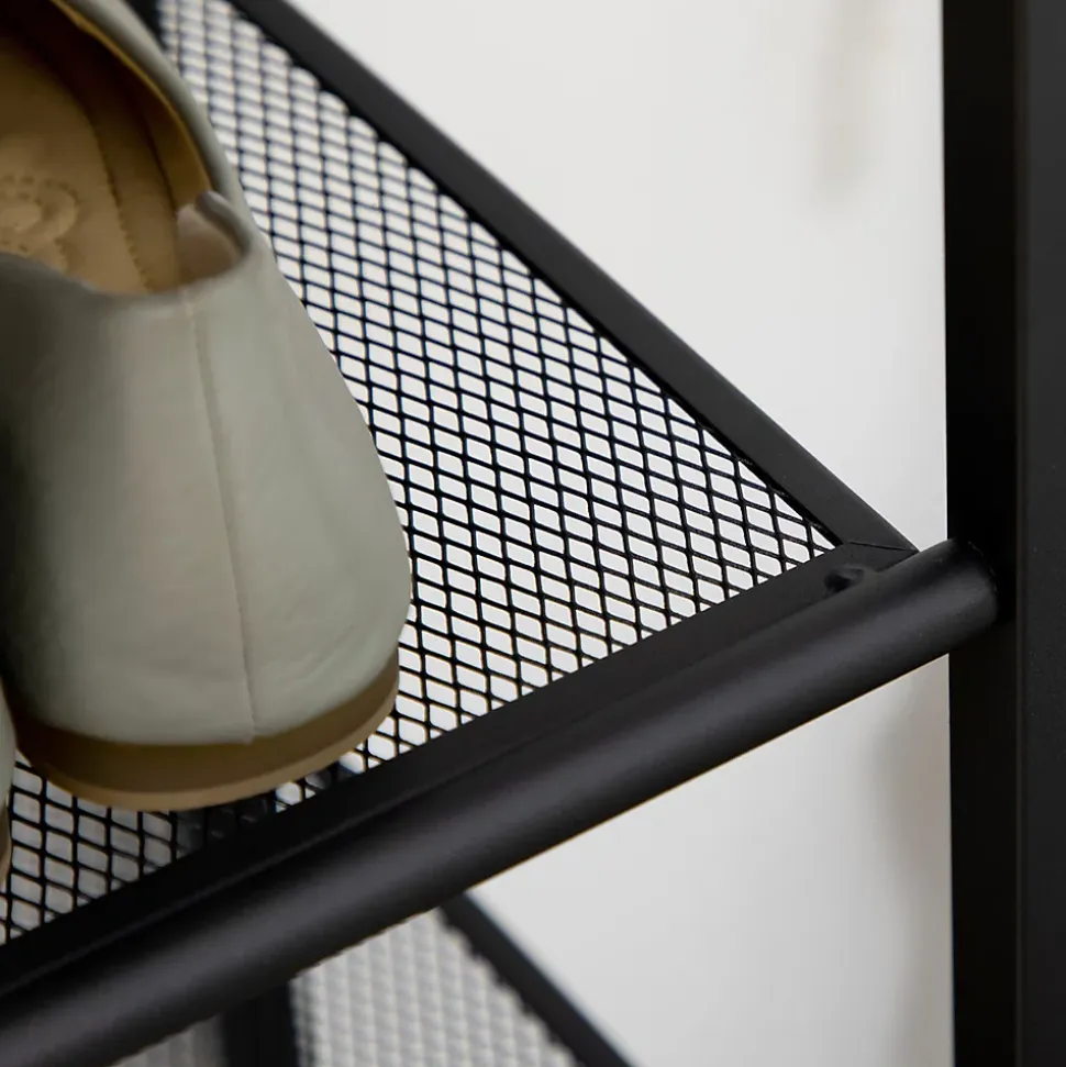 Etagère à chaussures 7 niveaux - rack à chaussures 7 étagères et plateau - acier noir aspect bois gris