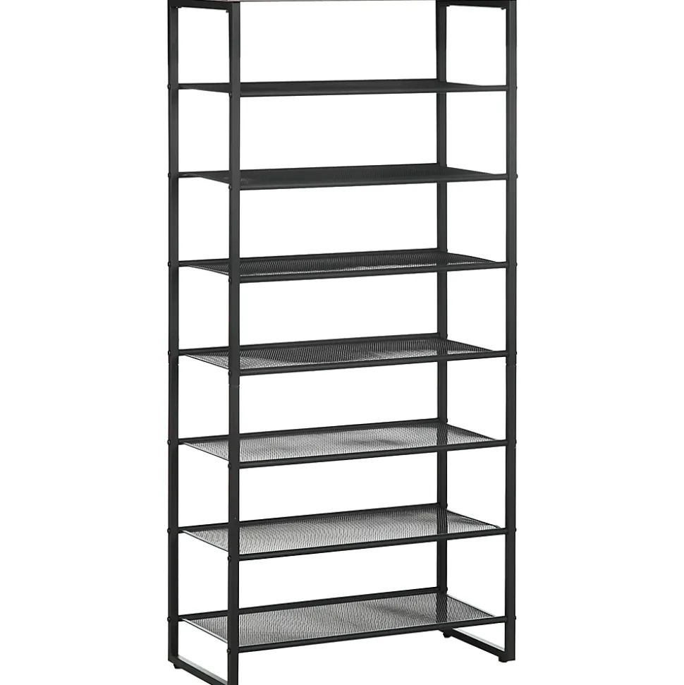 Etagère à chaussures 7 niveaux - rack à chaussures 7 étagères et plateau - acier noir aspect bois gris