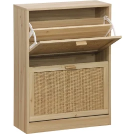 Etagère à chaussures en décor pin coloris naturel avec 2 portes - Longueur 60 x profondeur 24 x hauteur 82 cm