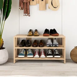 Etagère à chaussures, meuble à chaussures coloris chêne cambrian - longueur 84 x profondeur 30 x hauteur 44 cm