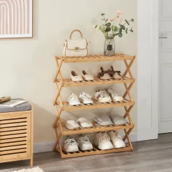 Etagère à chaussures pliable Fitzbek bambou 89 x 67 x 26 cm naturel en.casa