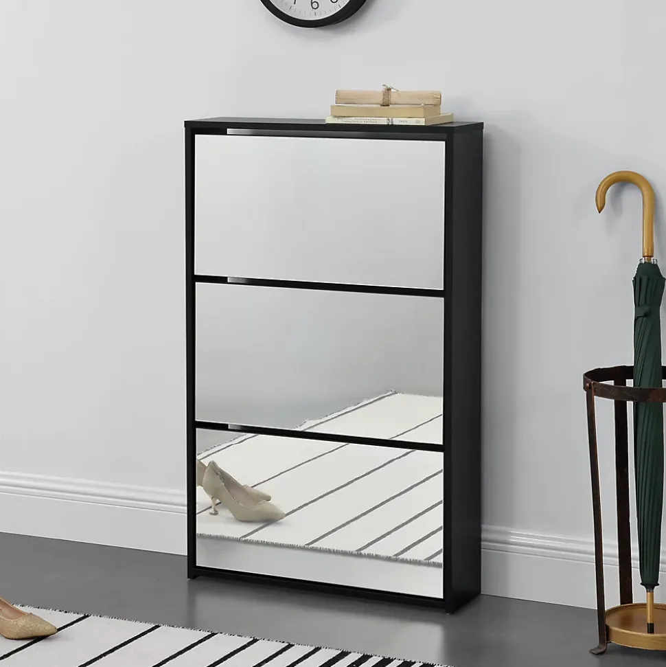 Etagère à Chaussures Vogar Miroir 103 x 63 x 17 cm Noir en.casa