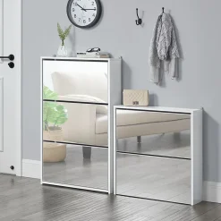 Etagère à Chaussures Vogar Miroir 67 x 63 x 17 cm Blanc en.casa
