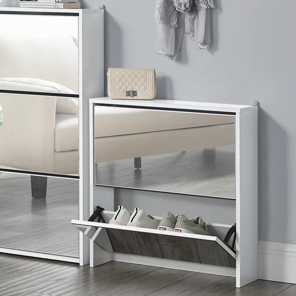 Etagère à Chaussures Vogar Miroir 67 x 63 x 17 cm Blanc en.casa