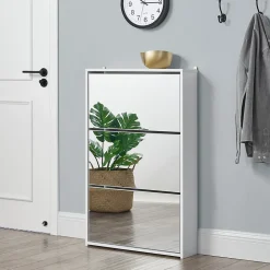 Etagère à Chaussures Vogar Miroir 103 x 63 x 17 cm Blanc en.casa