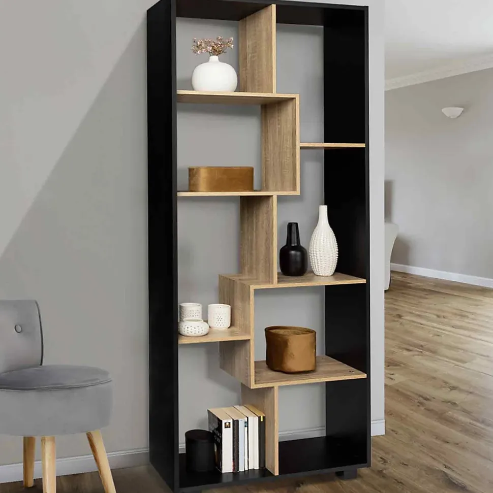 Etagère à double position TANIA bois noir et imitation hêtre L.161 cm