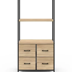 Etagère 3 niveaux avec 4 tiroirs en tissu UTAH 120 cm meuble de rangement design industriel
