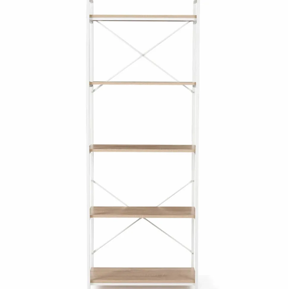 Etagère 5 niveaux DETROIT design industriel bois et métal blanc 170 cm
