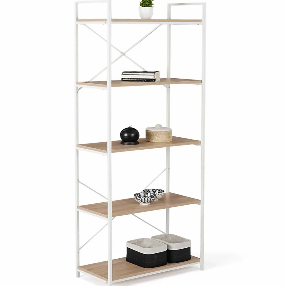 Etagère 5 niveaux DETROIT design industriel bois et métal blanc 170 cm