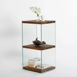 Etagère 3 niveaux en verre et bois foncé AQUA