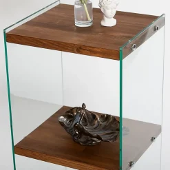 Etagère 3 niveaux en verre et bois foncé AQUA