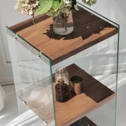 Etagère 3 niveaux en verre et bois foncé AQUA