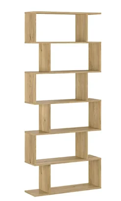 Etagère asymétrique haute, meuble étagère coloris chêne Mauvella - Longueur 80 x profondeur 24,60 x hauteur 191 cm