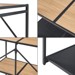 Etagère autoportante pliante Telemark à 3 niveaux métal MDF 81 x 68 x 38 cm noir effet chêne en.casa