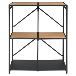 Etagère autoportante pliante Telemark à 3 niveaux métal MDF 81 x 68 x 38 cm noir effet chêne en.casa