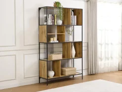 Etagère avec 9 niches en MDF et acier - Naturel et Noir - LEMAVIA