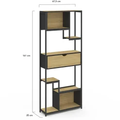 Etagère bibliothèque 6 niveaux asymétrique DETROIT avec tiroir design industriel 161 cm