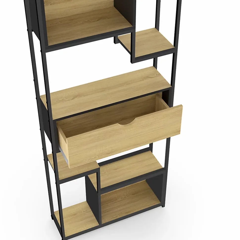 Etagère bibliothèque 6 niveaux asymétrique DETROIT avec tiroir design industriel 161 cm