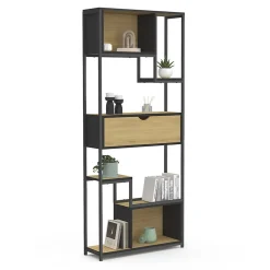 Etagère bibliothèque 6 niveaux asymétrique DETROIT avec tiroir design industriel 161 cm