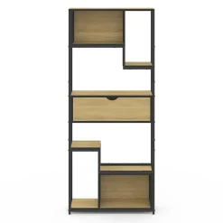 Etagère bibliothèque 6 niveaux asymétrique DETROIT avec tiroir design industriel 161 cm