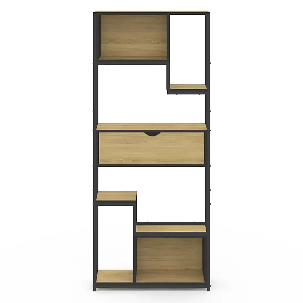 Etagère bibliothèque 6 niveaux asymétrique DETROIT avec tiroir design industriel 161 cm