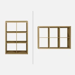 Etagère bibliothèque 2 niveaux 6 compartiments. casiers. effet bois de manguier. L 111.2 x P 39 x H 76cm