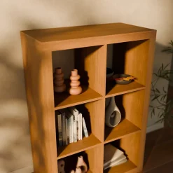 Etagère bibliothèque 2 niveaux 6 compartiments. casiers. effet bois de manguier. L 111.2 x P 39 x H 76cm